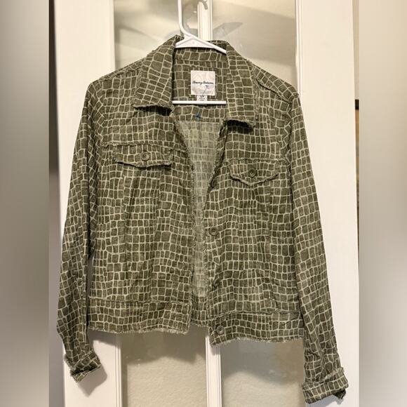 Tommy Bahama Two Palms Crocotiles Linen Jacket Green with Raw Edge size small - Picture 2 of 10